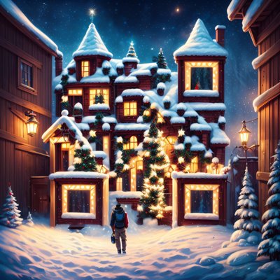 Snowy Christmas House Fantasy QR Code for Greeting Cards