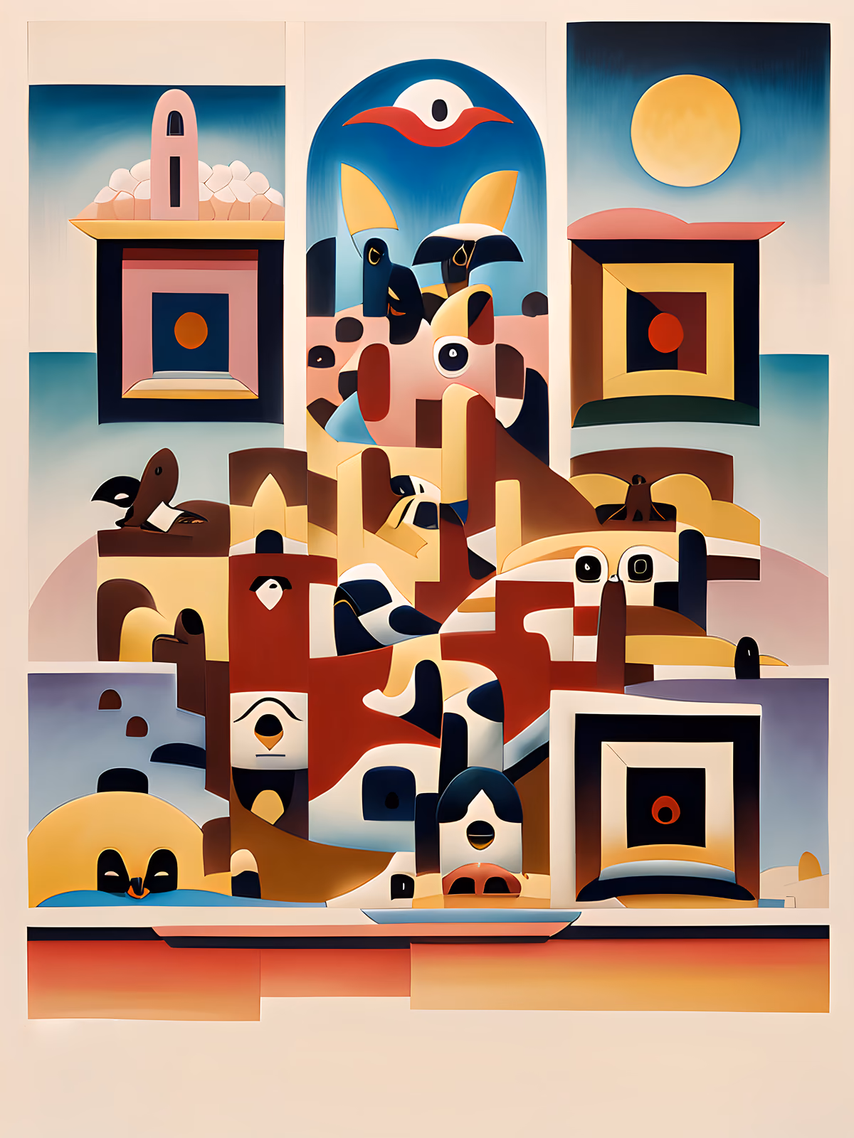 Modernist Hillside Town Abstract QR Code Art — image 1