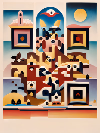Modernist Hillside Town Abstract QR Code Art — image 1