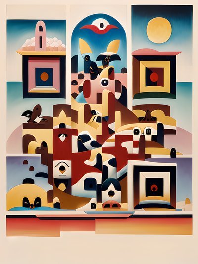 Modernist Hillside Town Abstract QR Code Art