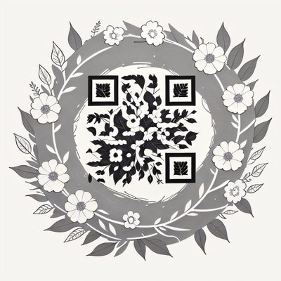 Floral Laurel Wreath Ink QR Code for Temporary Tattoos