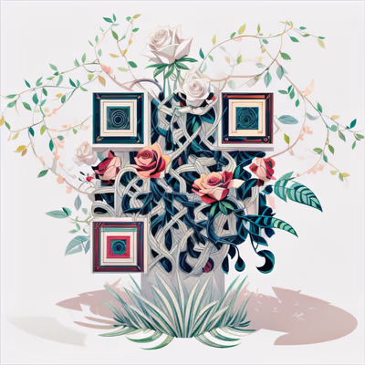 Ботаническая иллюстрация с розами и лозами: QR-код — изображение 1