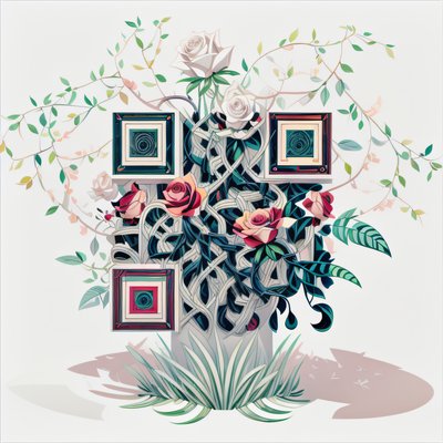 Ботаническая иллюстрация с розами и лозами: QR-код