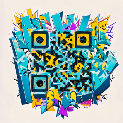 Абстрактный QR-код с граффити бирюзово-жёлтыми буквами для стикеров — изображение 1