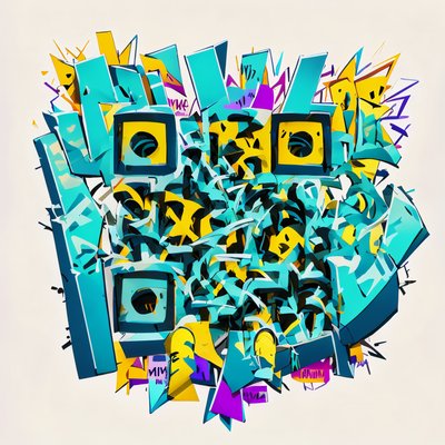 Teal Yellow Graffiti Lettering Abstract QR Code for Stickers