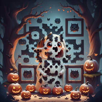 Cute Ghost Halloween 3D QR Code for Posters