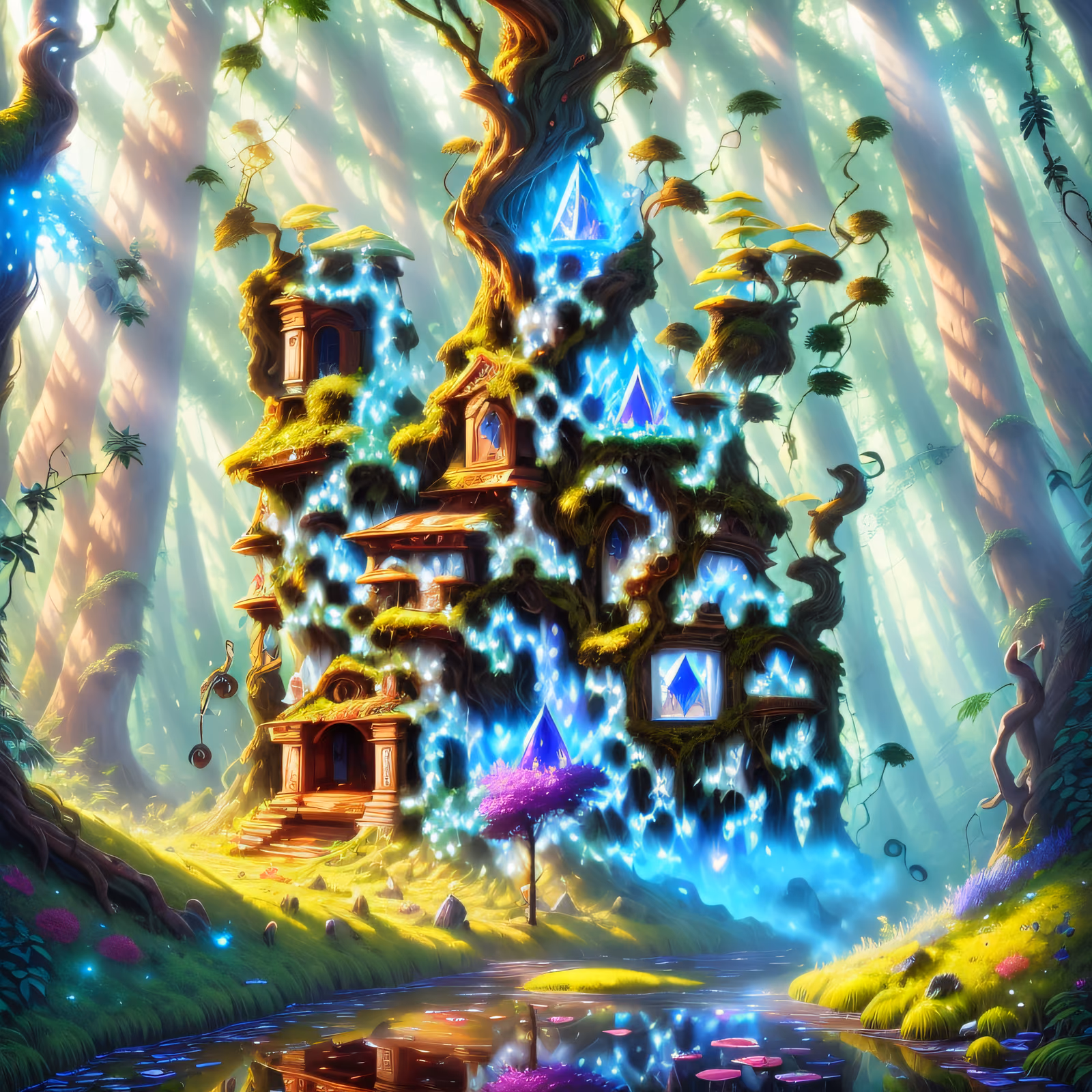 Enchanted Forest Tree House Fantasy QR Code Art — image 1