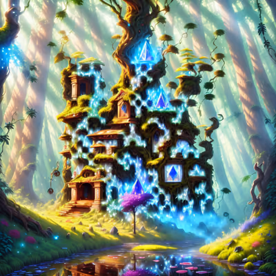 Enchanted Forest Tree House Fantasy QR Code Art — image 1