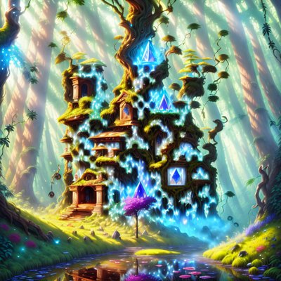 Enchanted Forest Tree House Fantasy QR Code Art