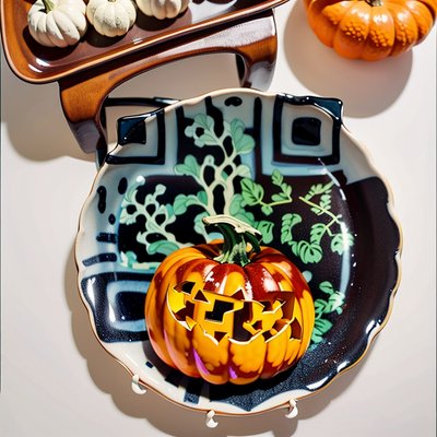 Painted Pumpkin Ceramic Plate QR Code Art
