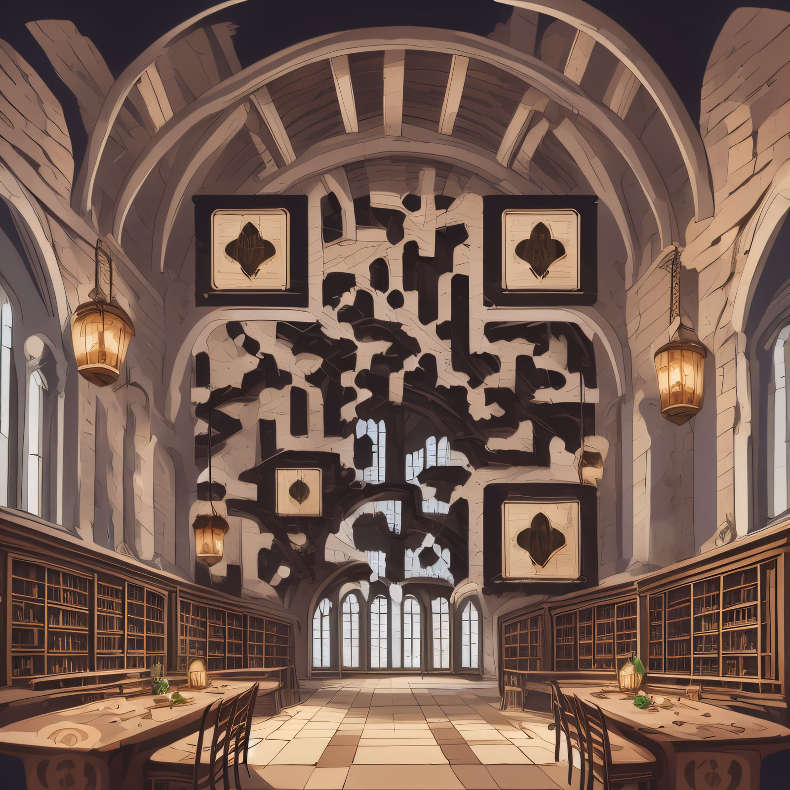 Vaulted Library Hall Vector QR Code for Stickers — image 1