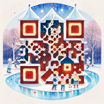 Зимний парк с катком: акварельный QR-код для открыток — изображение 1