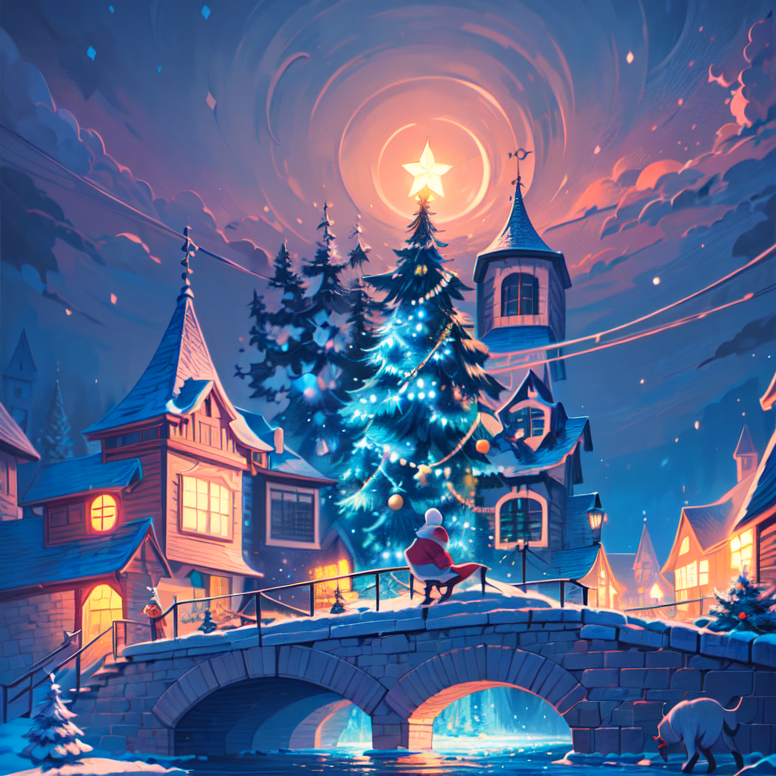 Winter Village Christmas Tree Storybook QR Code for Greeting Cards — image 1
