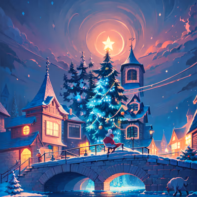 Winter Village Christmas Tree Storybook QR Code for Greeting Cards — image 1