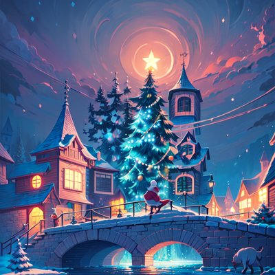 Winter Village Christmas Tree Storybook QR Code for Greeting Cards