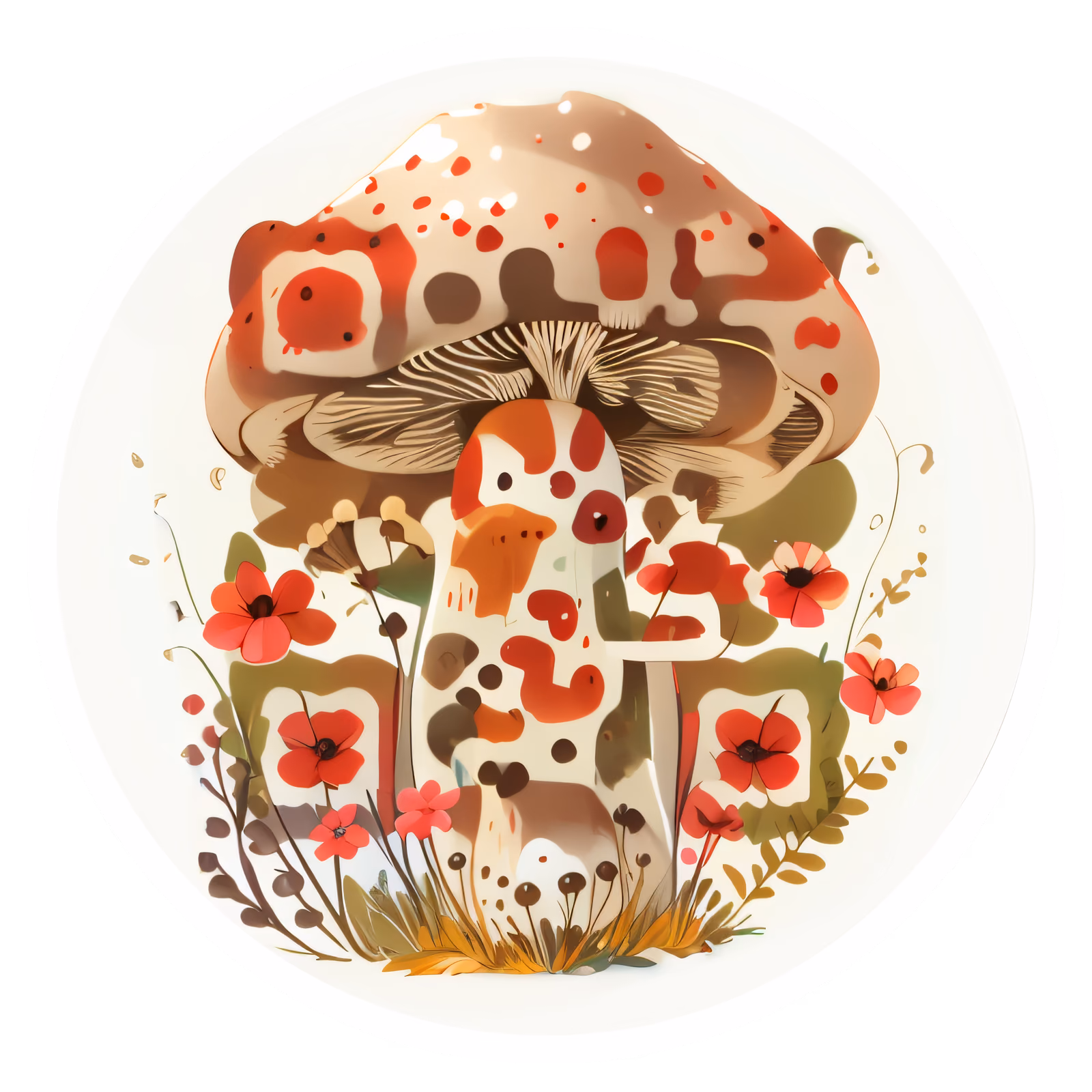 Пятнистый гриб и красные цветы: QR-код для наклеек — изображение 1