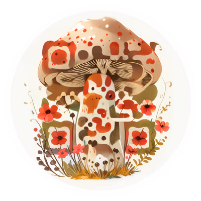Пятнистый гриб и красные цветы: QR-код для наклеек — изображение 1