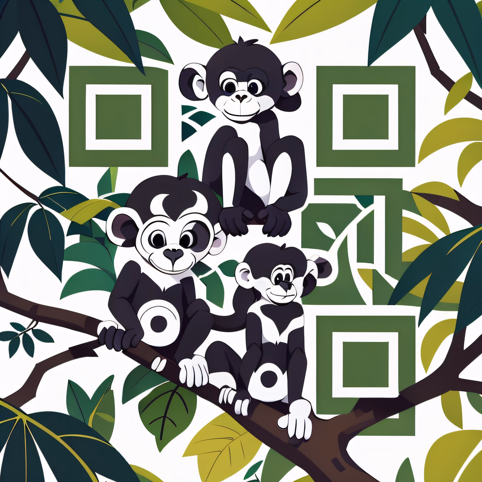 Обезьяны на ветке в тропическом лесу: векторный QR-код — изображение 1