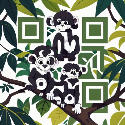 Monkeys on Rainforest Branch Vector QR Code Art