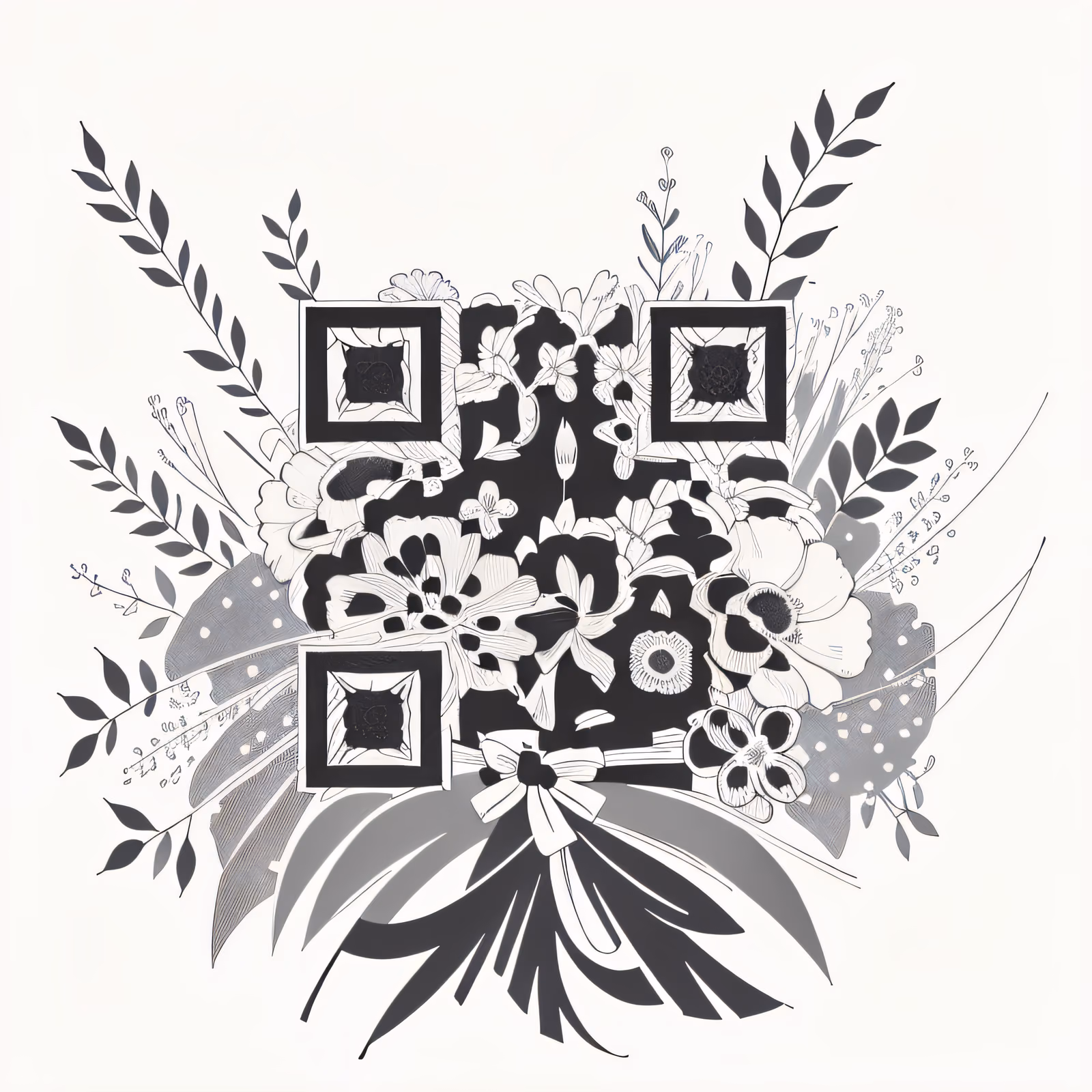 Meadow Flower Bouquet Ink QR Code for Temporary Tattoos — image 1