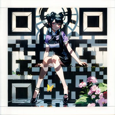 旗袍少女动漫插画二维码艺术