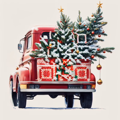Red Truck Christmas Trees Painterly QR Code for Greeting Cards — image 1