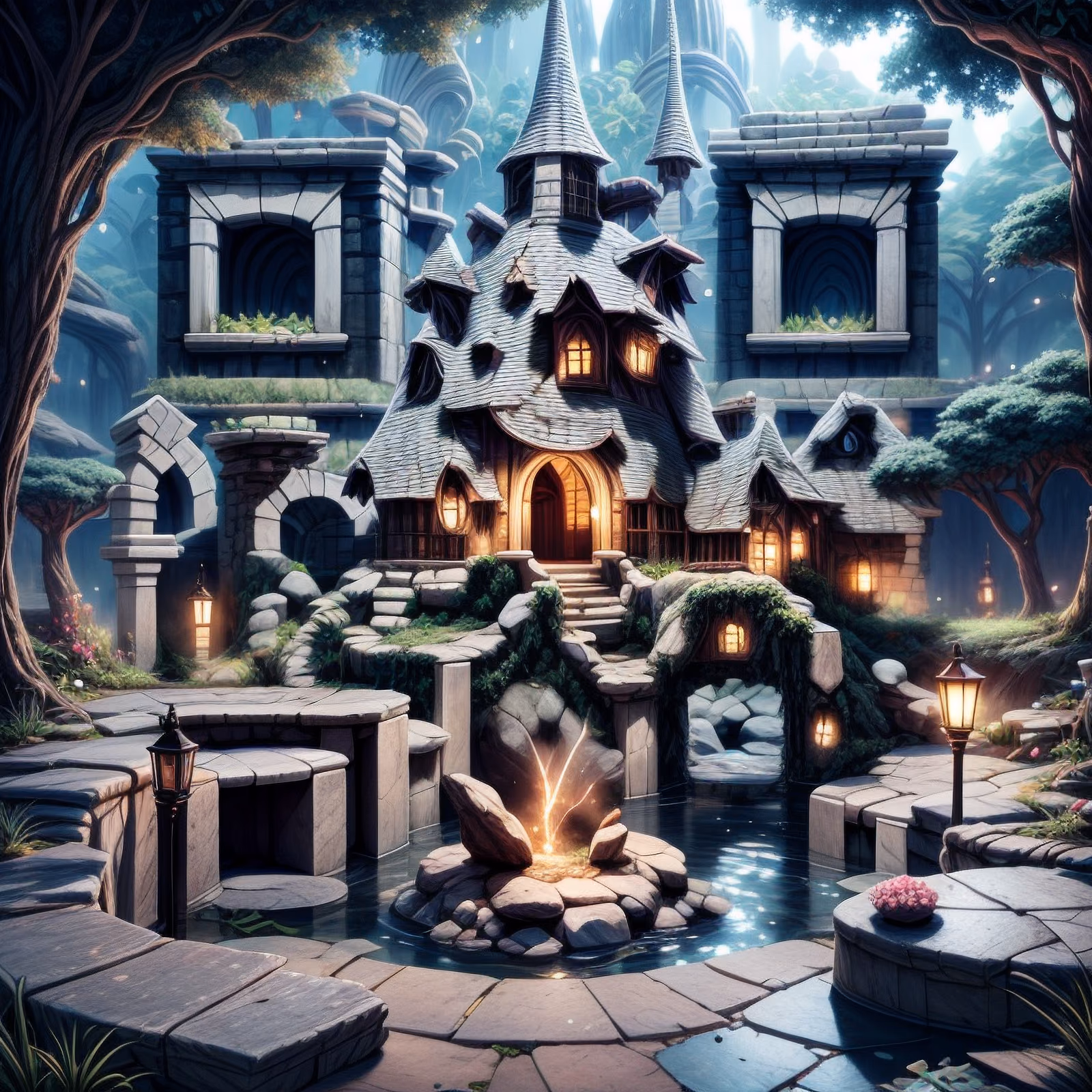 Enchanted Stone Cottage Garden Fantasy QR Code for Posters — image 1