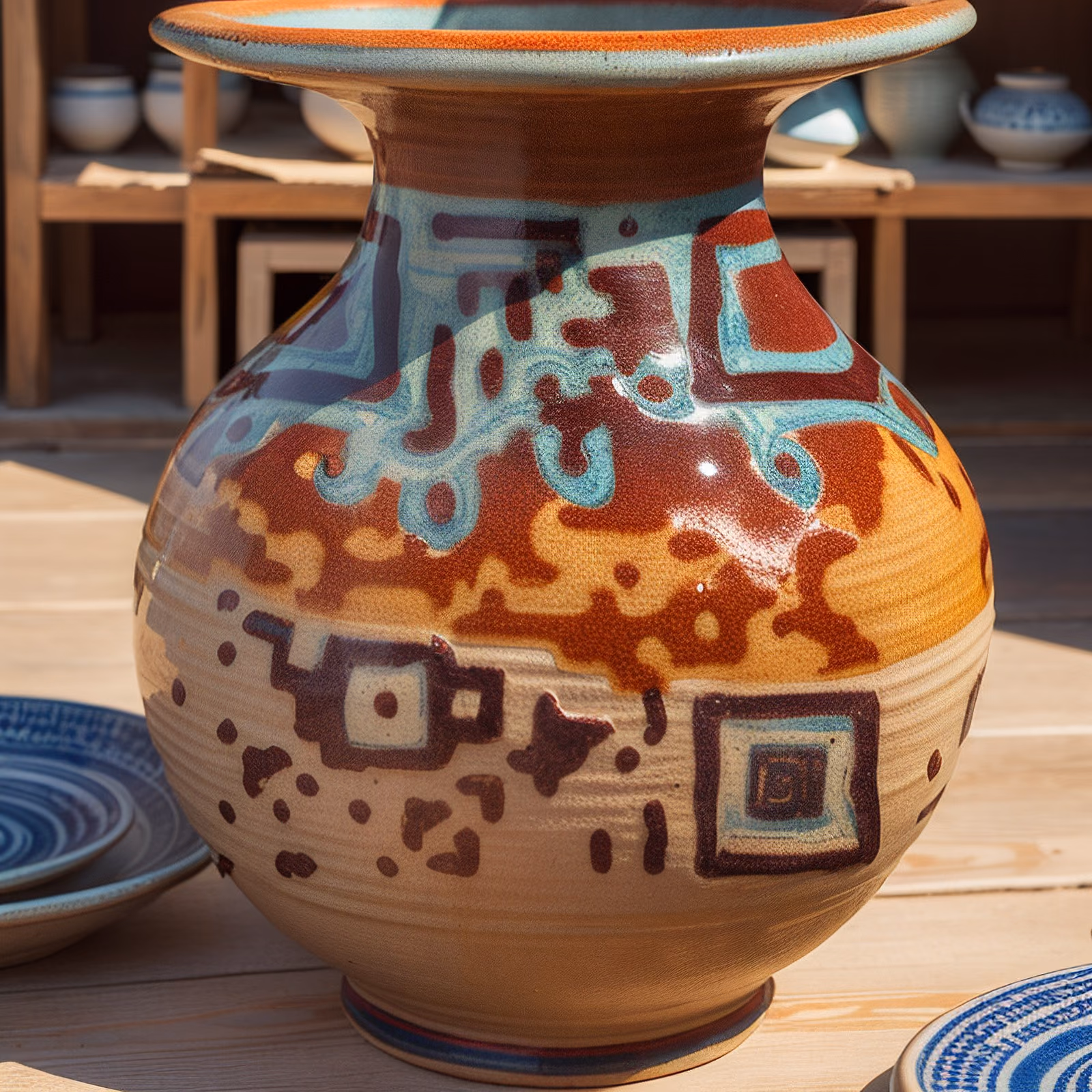 Glazed Terracotta Jug Pottery Vase QR Code Art — image 1