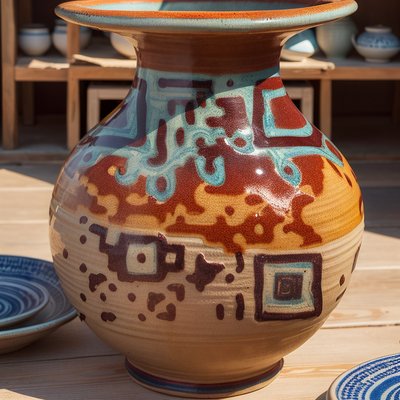Glazed Terracotta Jug Pottery Vase QR Code Art