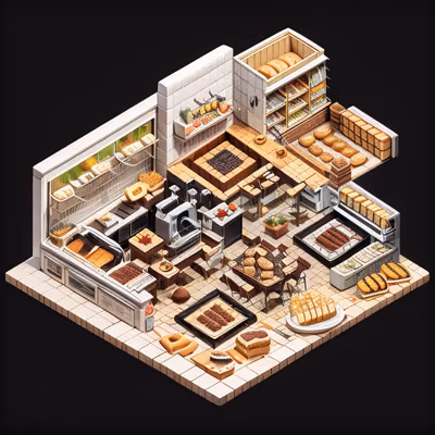 Isometric Bakery Diorama Food QR Code for Restaurant Menus — image 1