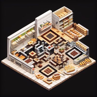 Isometric Bakery Diorama Food QR Code for Restaurant Menus