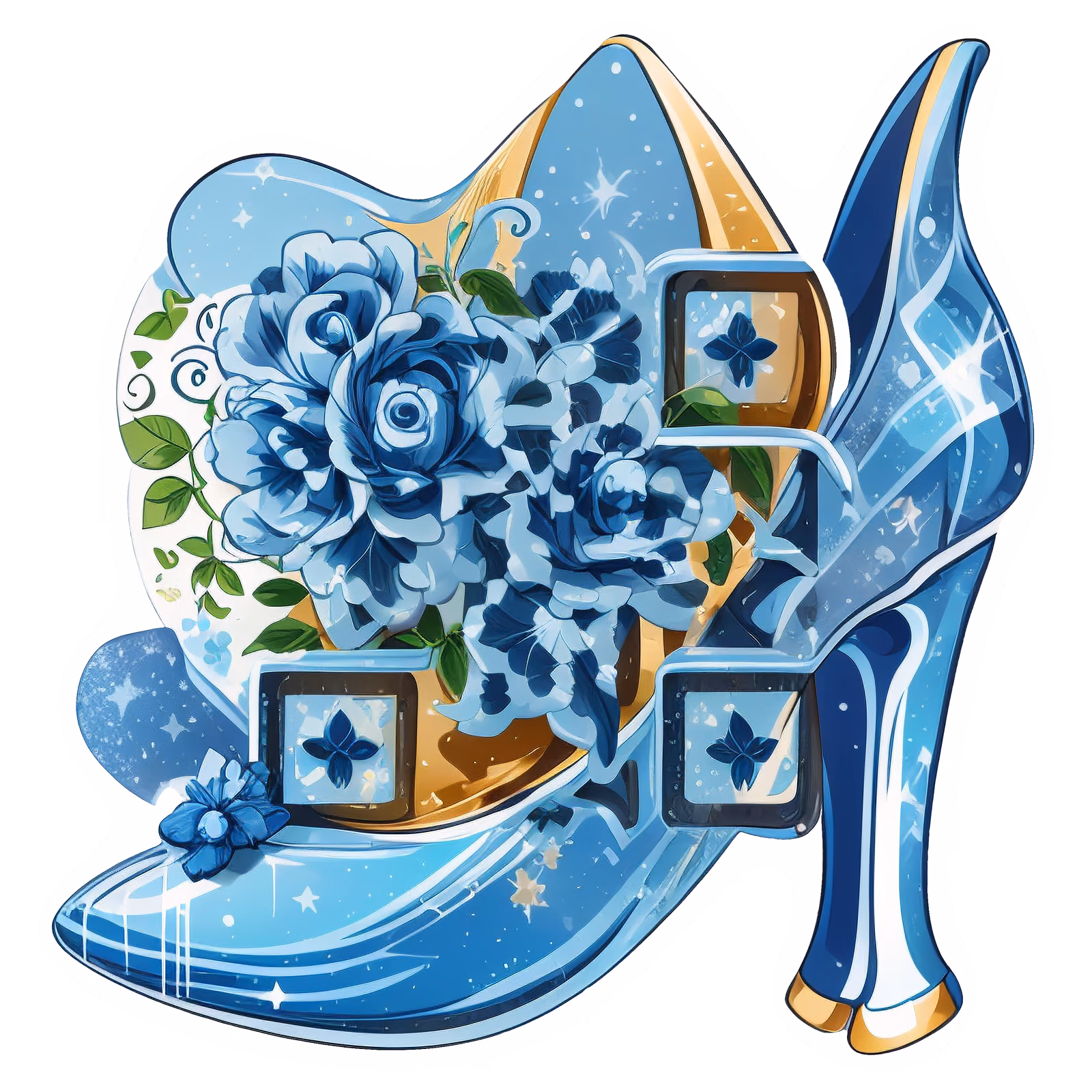 Glass Slipper Blue Roses Vector QR Code for Stickers — image 1