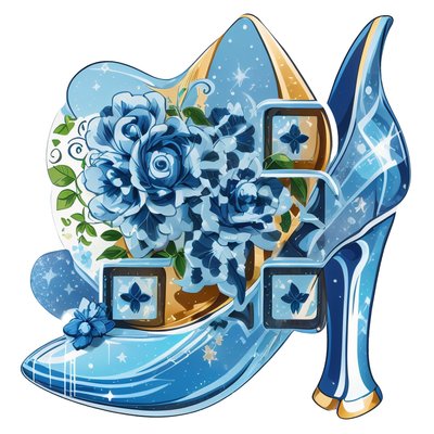 Glass Slipper Blue Roses Vector QR Code for Stickers