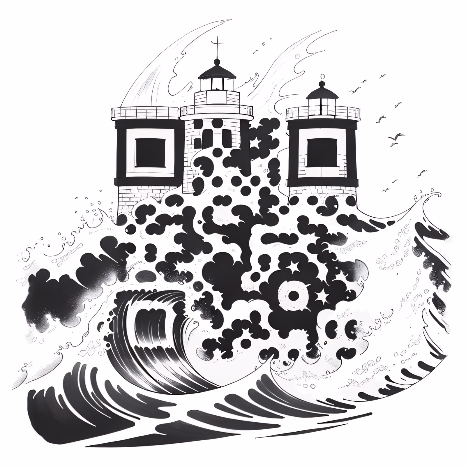 Lighthouse and Crashing Waves Tattoo QR Code for Temporary Tattoos — image 1