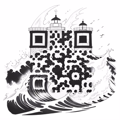 Lighthouse and Crashing Waves Tattoo QR Code for Temporary Tattoos — image 1