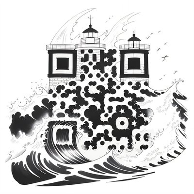 Lighthouse and Crashing Waves Tattoo QR Code for Temporary Tattoos