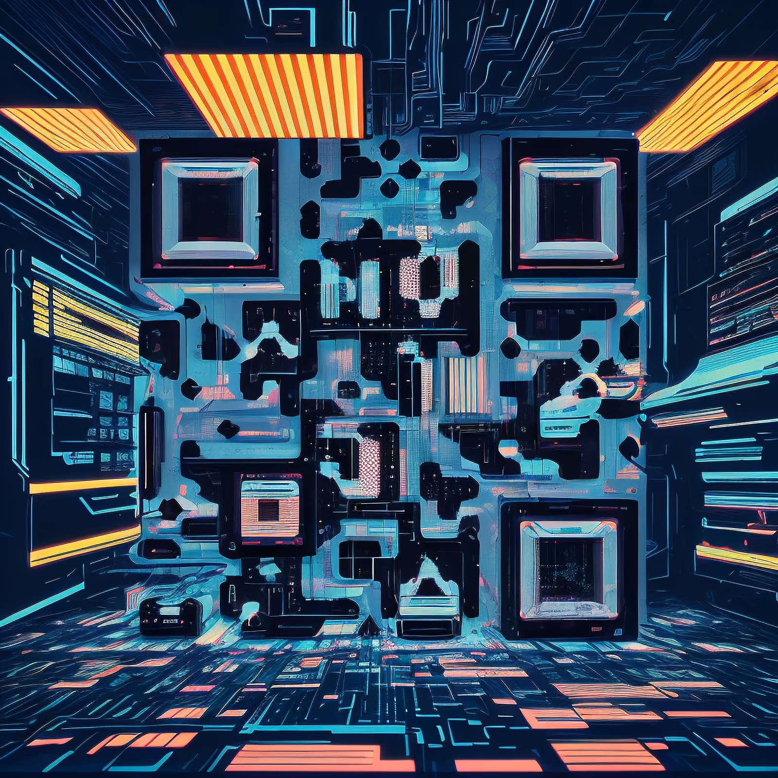 Glitch Monitor Room Cyberpunk QR Code for Posters — image 1