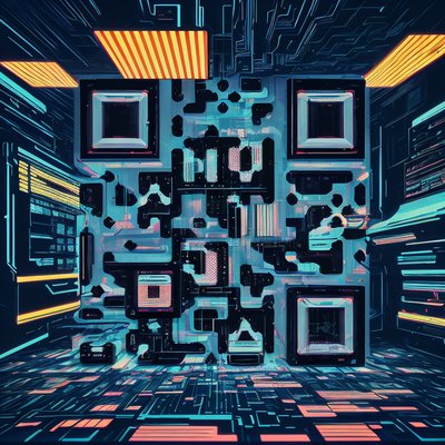 Glitch Monitor Room Cyberpunk QR Code for Posters