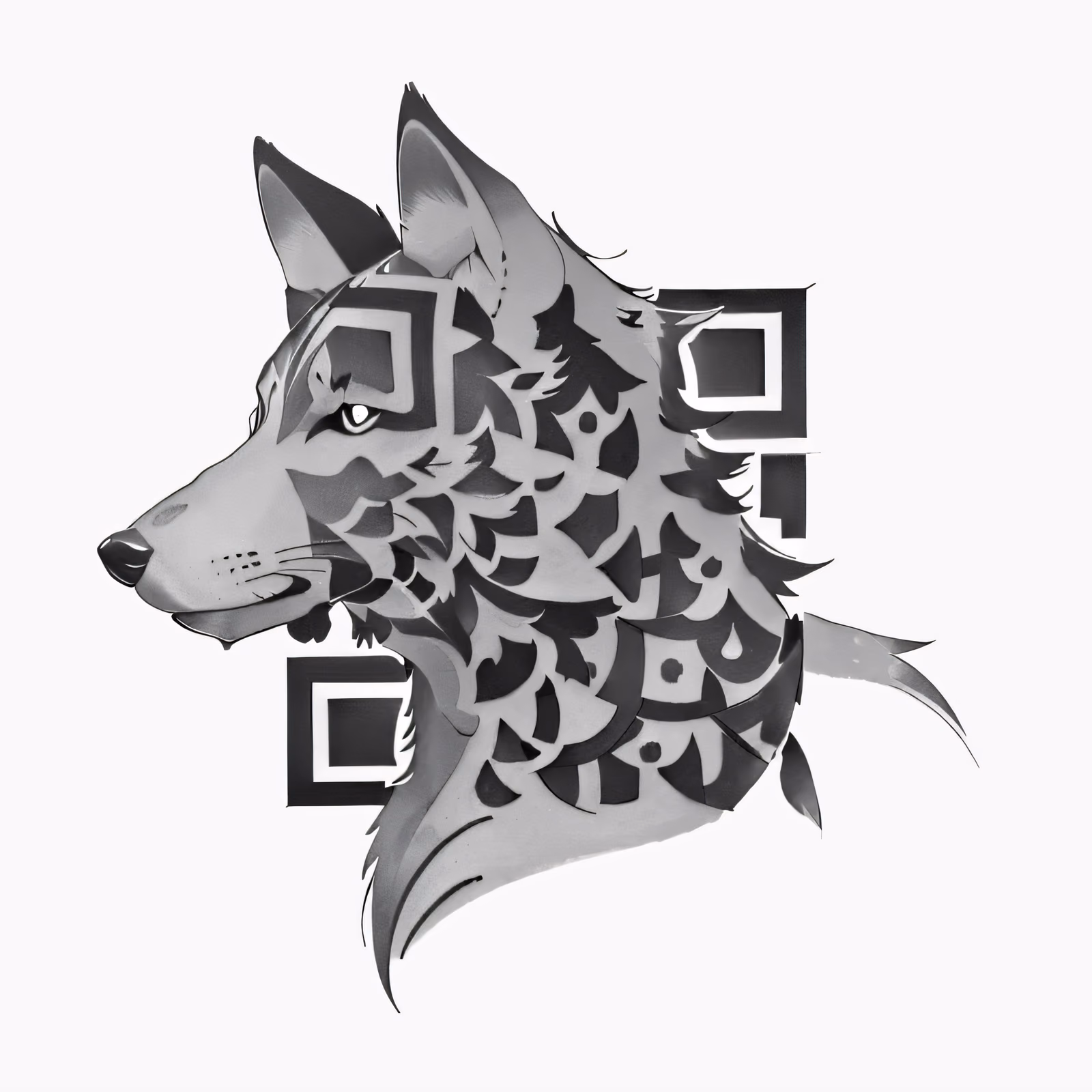 Geometric Wolf Head Tattoo Animals QR Code for Temporary Tattoos — image 1