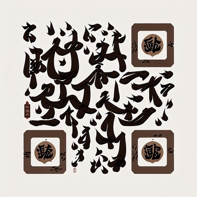 Brush Calligraphy Ink Characters Pattern QR Code Art