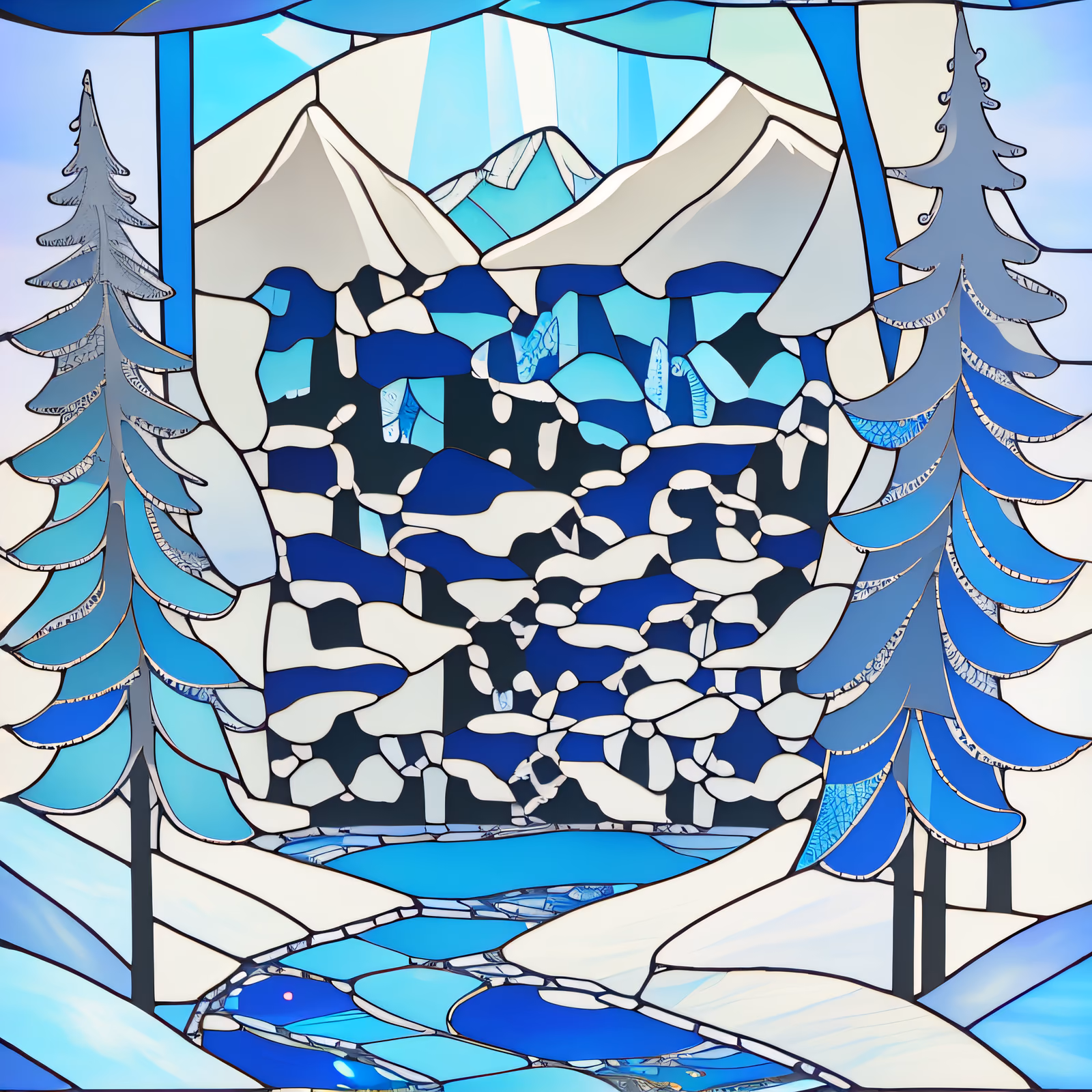 Winter Mountain Stained Glass QR Code Art — image 1