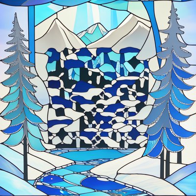 Winter Mountain Stained Glass QR Code Art