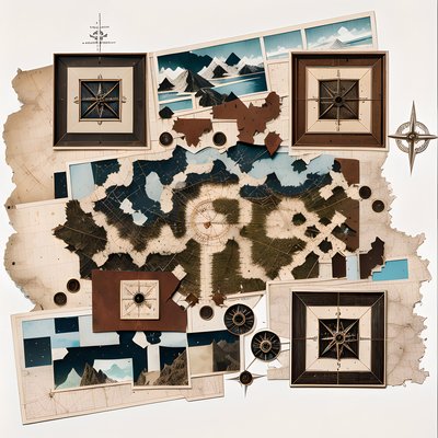 Vintage Map Compass Collage QR Code Art