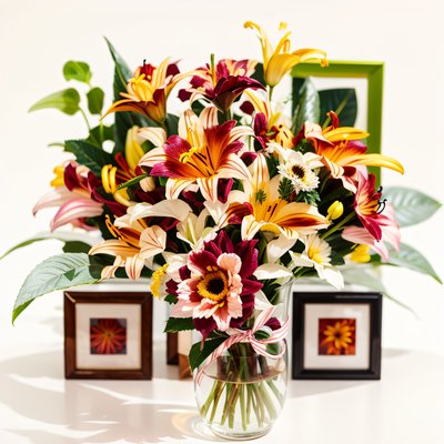 Lily and Dahlia Bouquet Photo QR Code Art