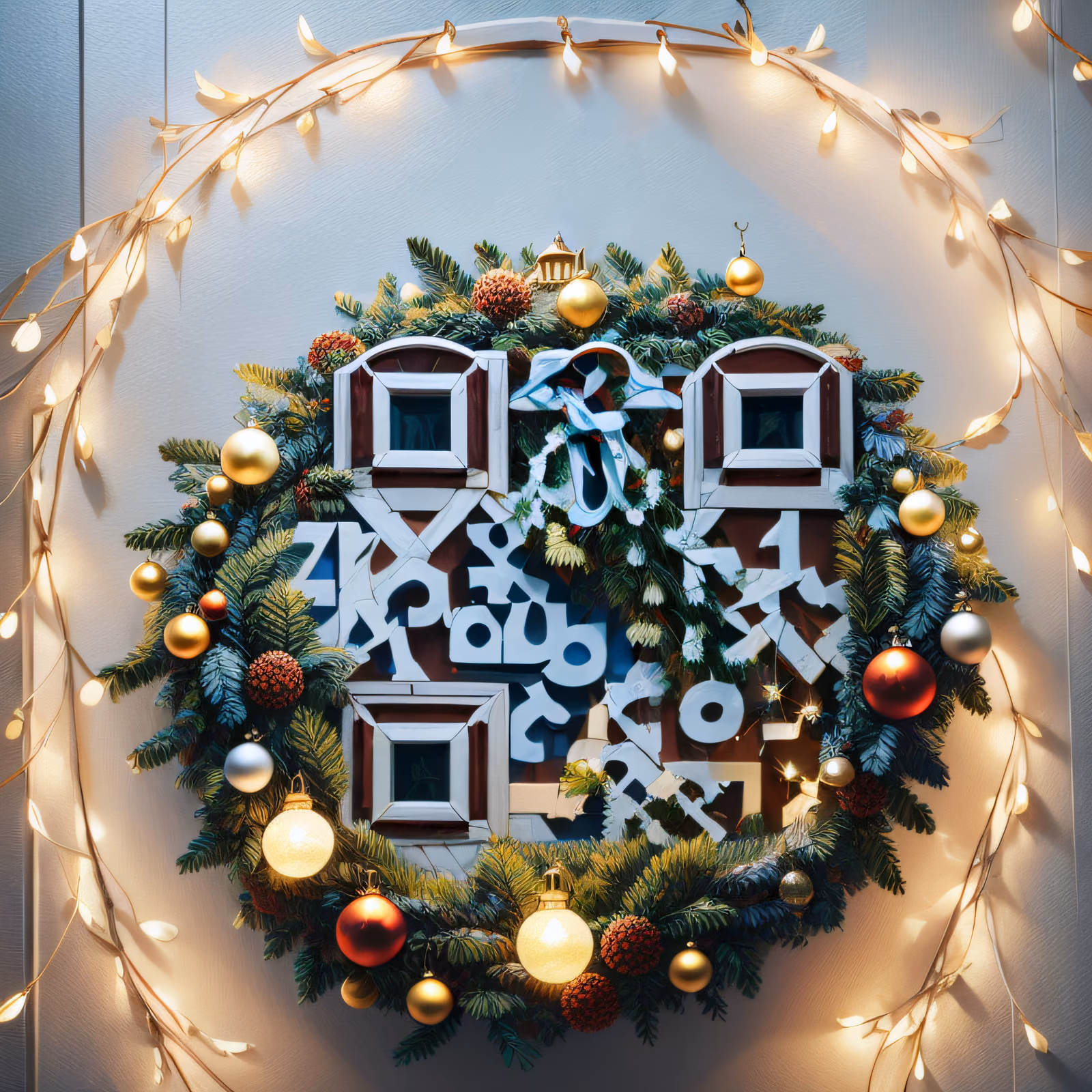 Christmas Wreath Fairy Lights QR Code for Greeting Cards — image 1