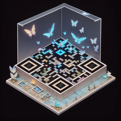 Isometric Butterfly Diorama Fantasy QR Code for Posters