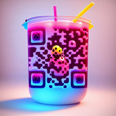 Neon Bubble Tea 3D Render QR Code for Packaging