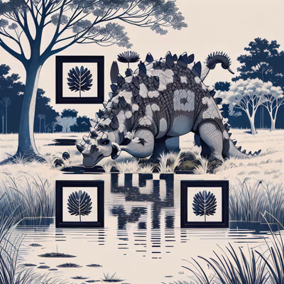 Armored Dinosaur Pond Line Art QR Code Art — image 1