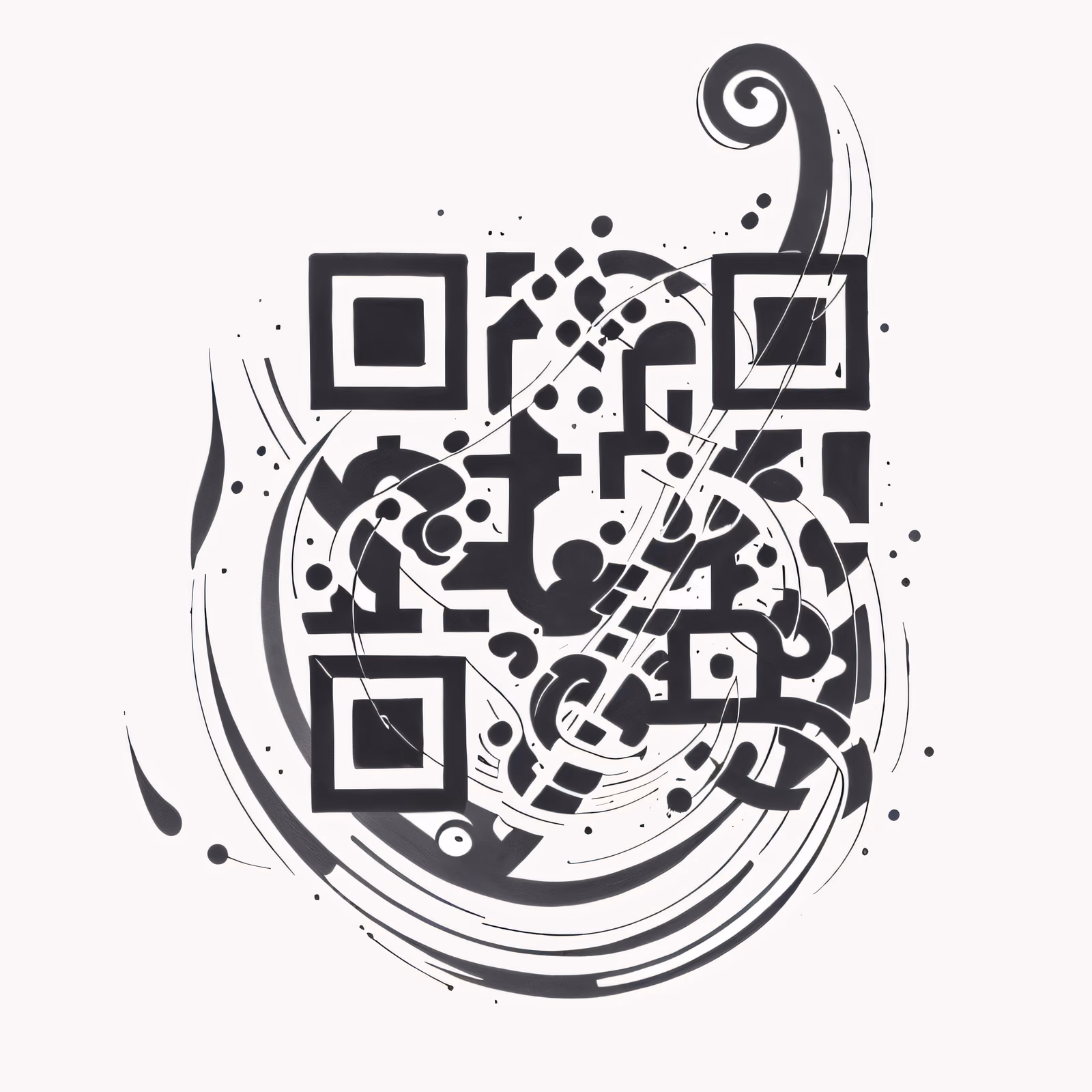 墨漩纹身风格二维码设计,适用于临时纹身 — 图片 1