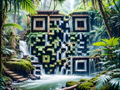 Misty Jungle Waterfall Photography QR Code for Posters
